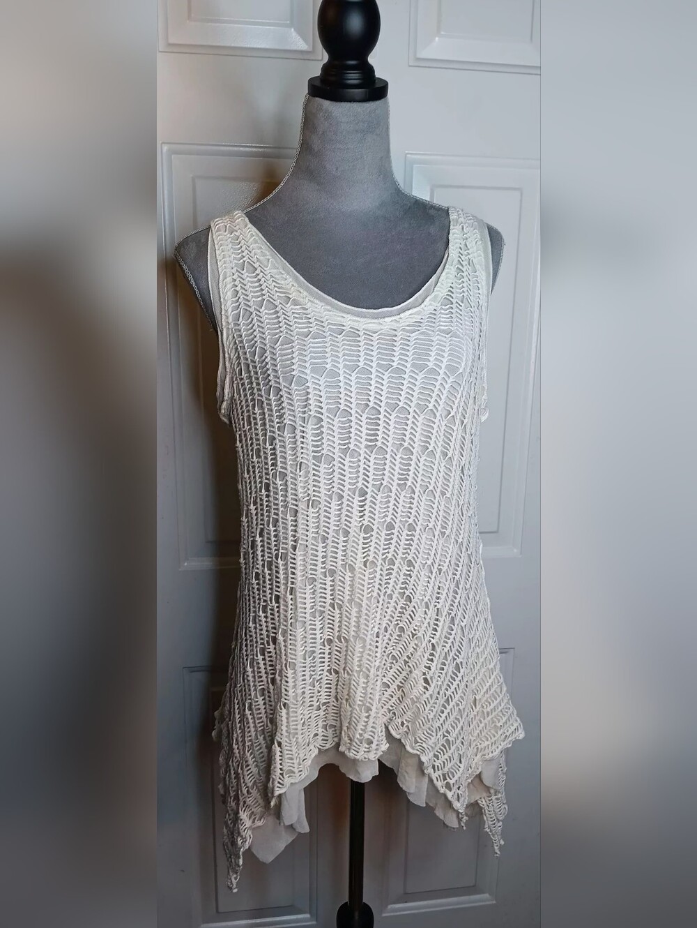 Jude Women's White Crochet Tank Top - Lightweight Layering Shell Size XL